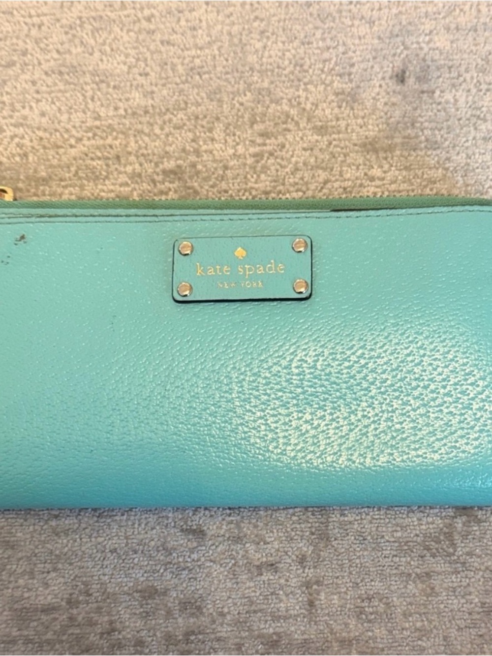 Kate Spade Turquoise Teal Pebbled Leather Zip Around Wallet
